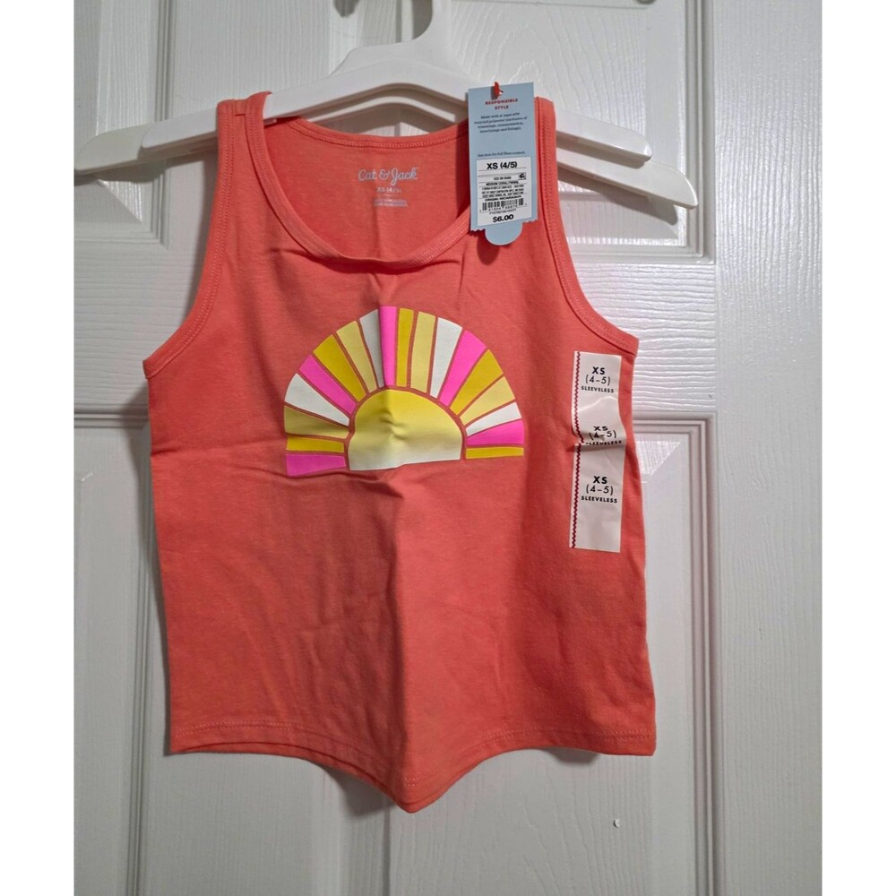 Cat & Jack Girls Tank Top Size XS Coral Sleeveless Round Neck Graphic Print NWT